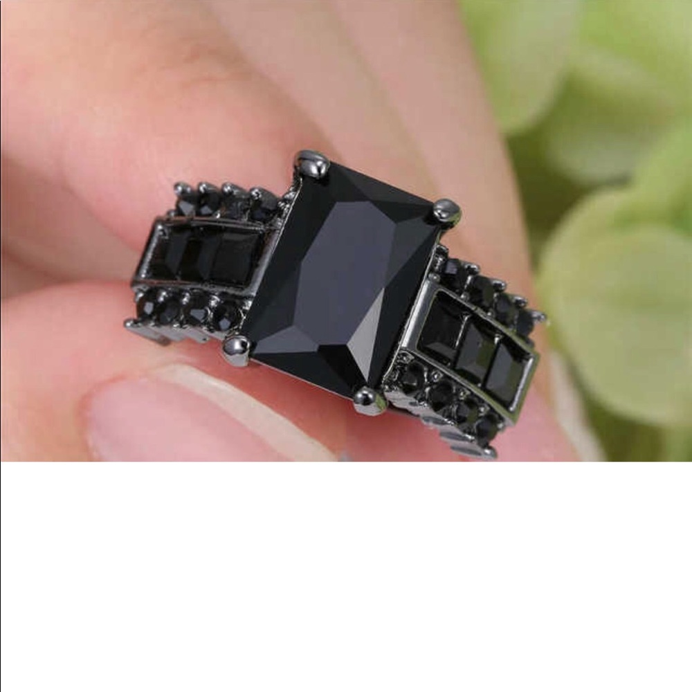 Black cubic zirconia engagement ring